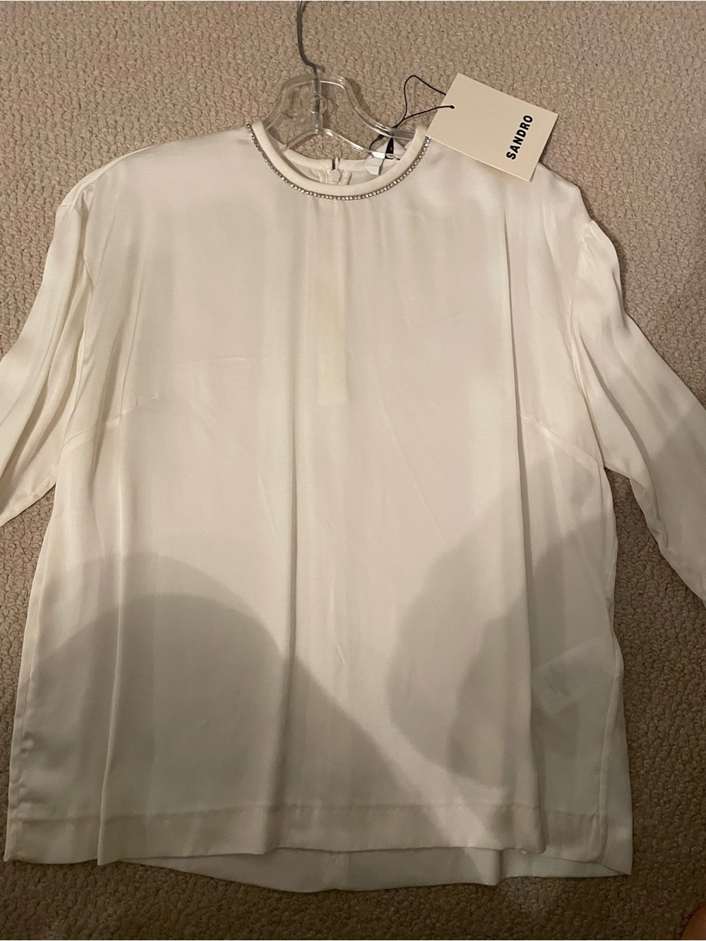Sandro stunning  White Blouse with Embellished Neckline!!!
